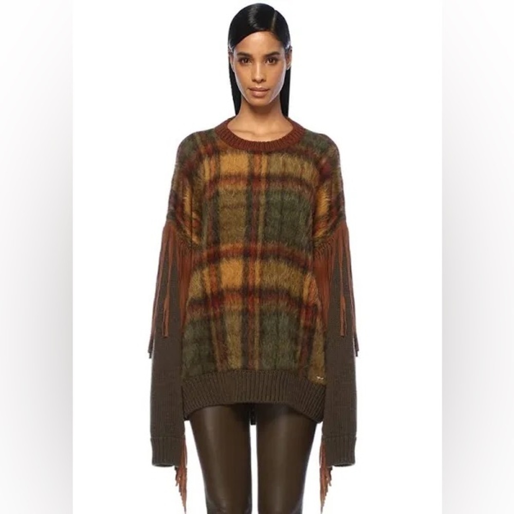 DSQUARED2
Fringes fluffy tartan panel wool jumper NWT